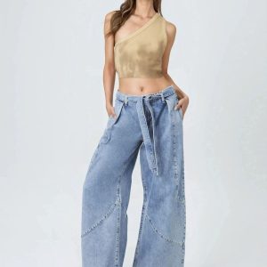 Rib-Knit One-Shoulder Cropped Tank Top