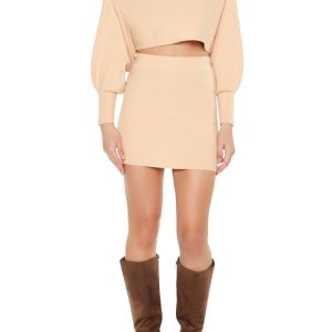 Sweater-Knit Turtleneck Top & Skirt Set