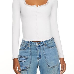 Ribbed Lace-Trim Top