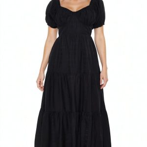 Tiered Puff-Sleeve Maxi Dress