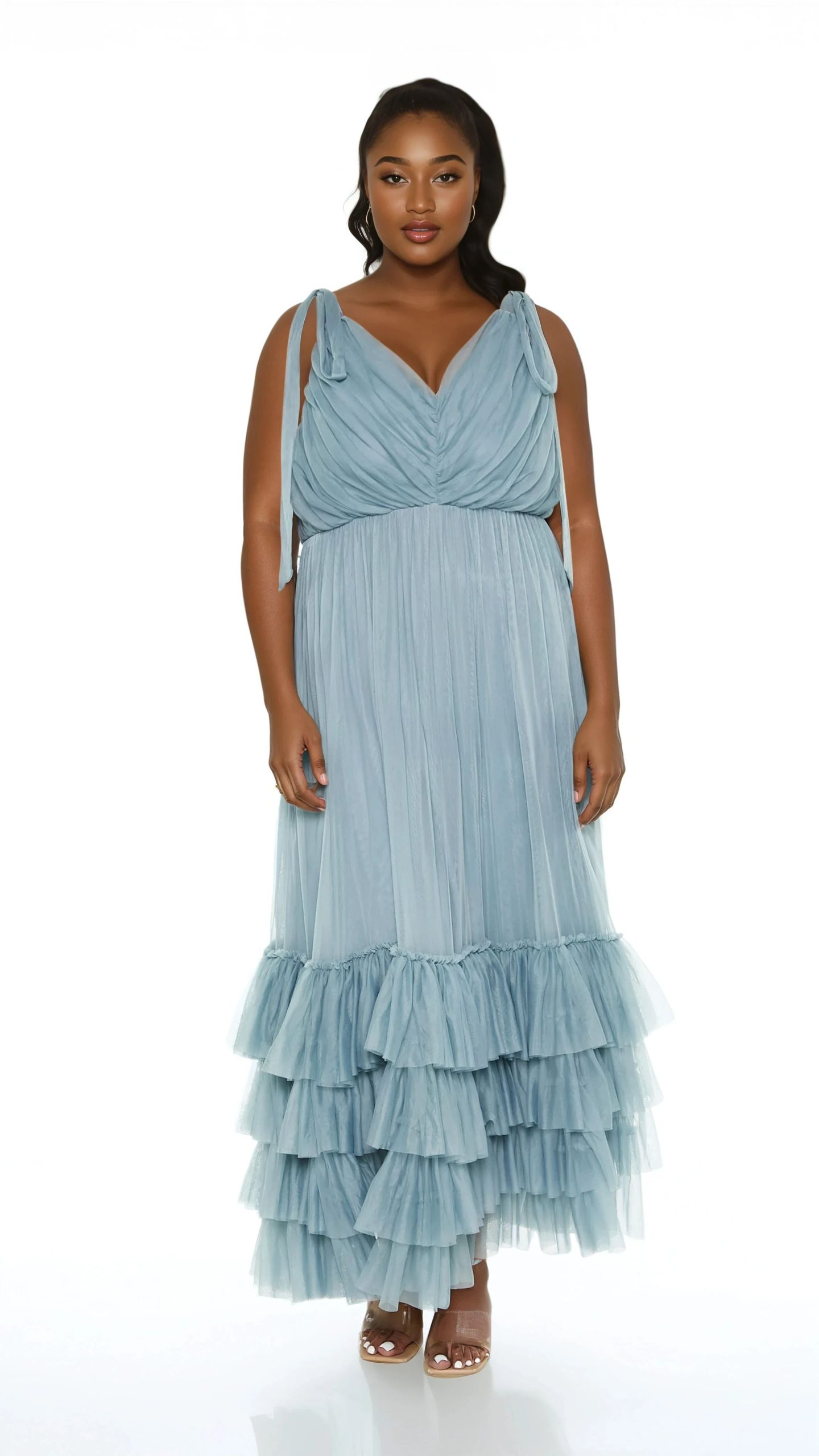 Plus Size Tiered Tie-Strap Maxi Dress