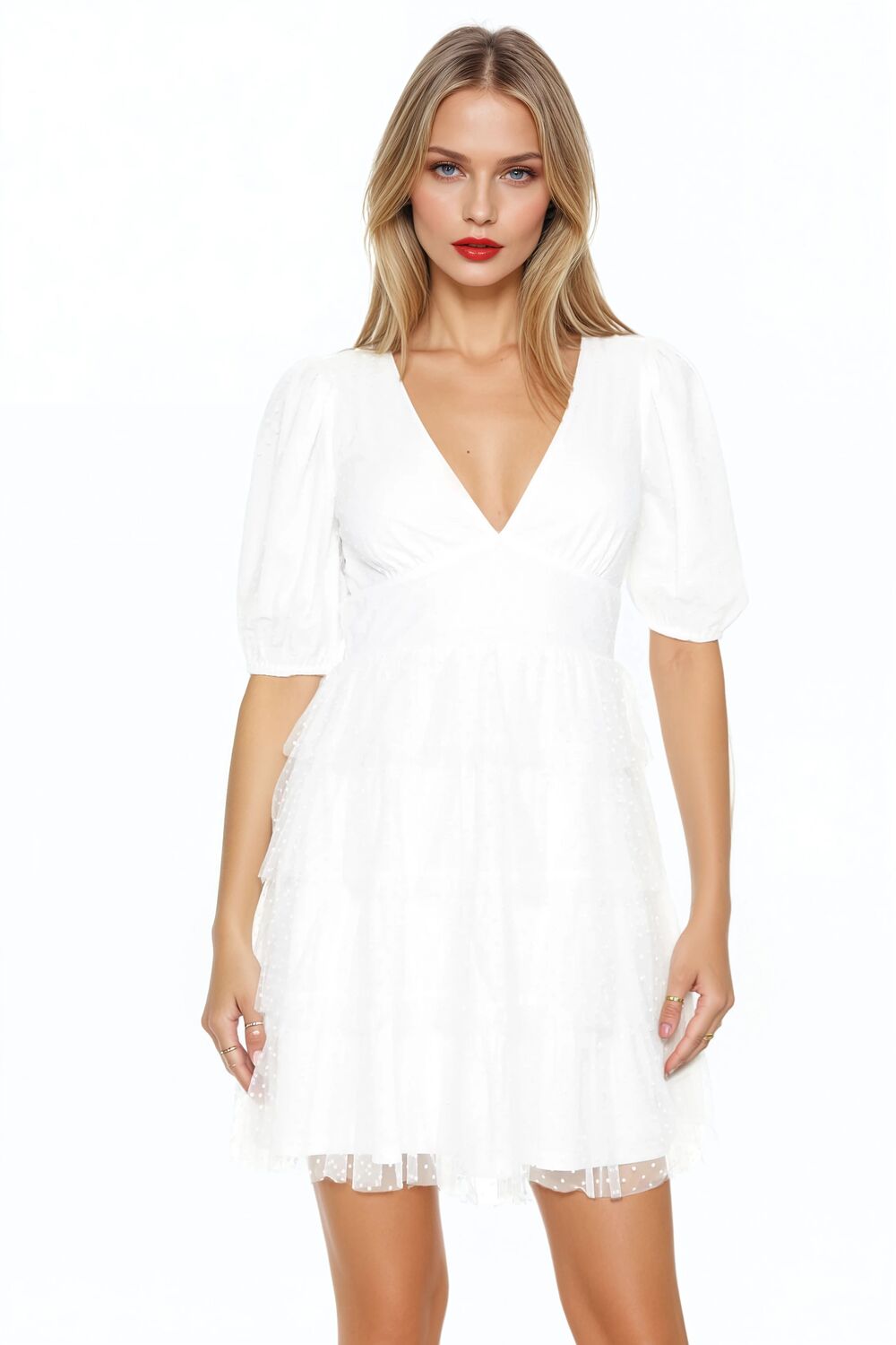 Clip-Dot Puff-Sleeve Mini Dress - Image 2