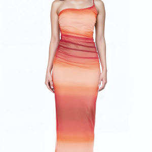 Gradient One-Shoulder Midi Dress