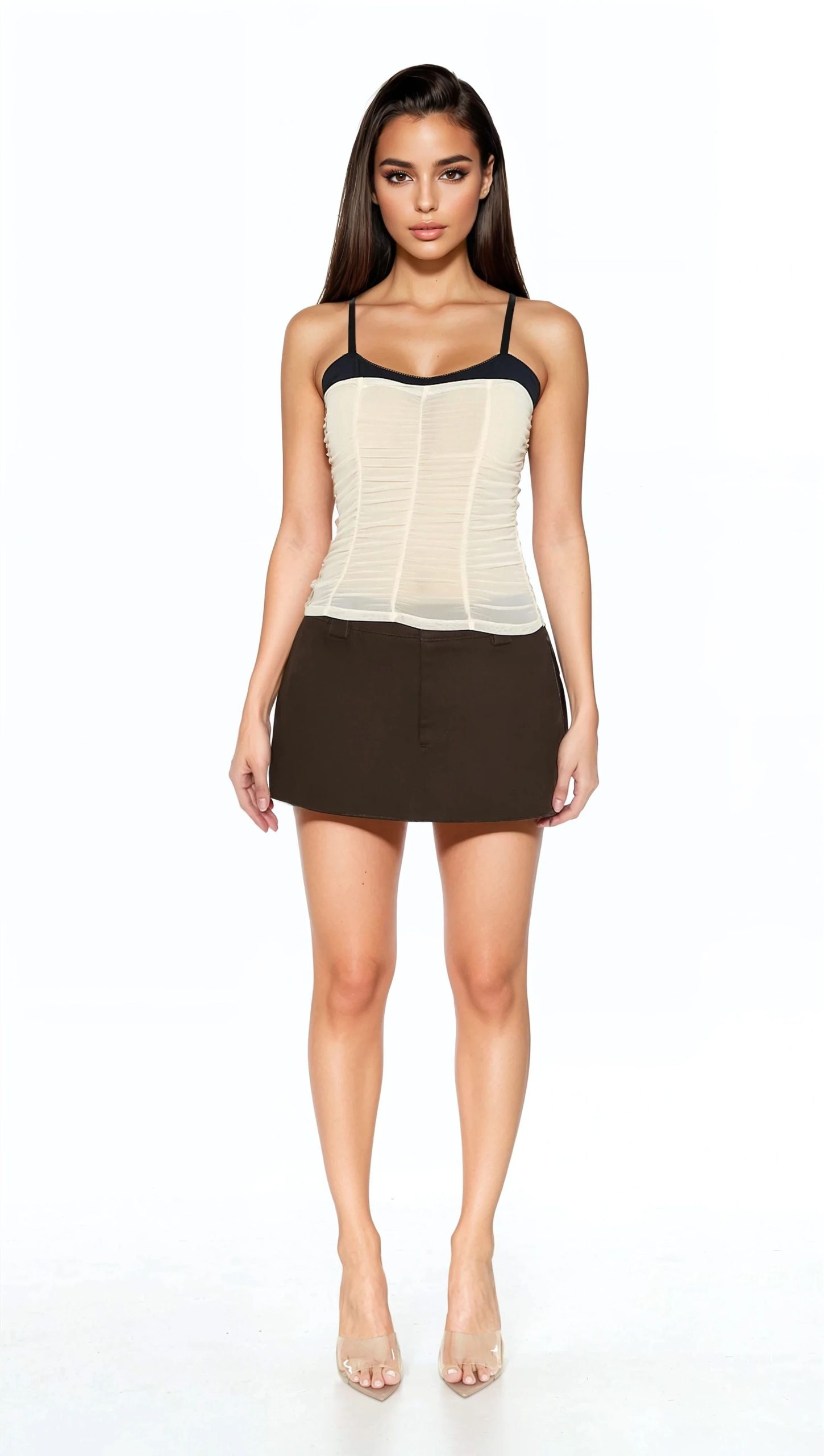 Ruched Mesh Colorblock Cami