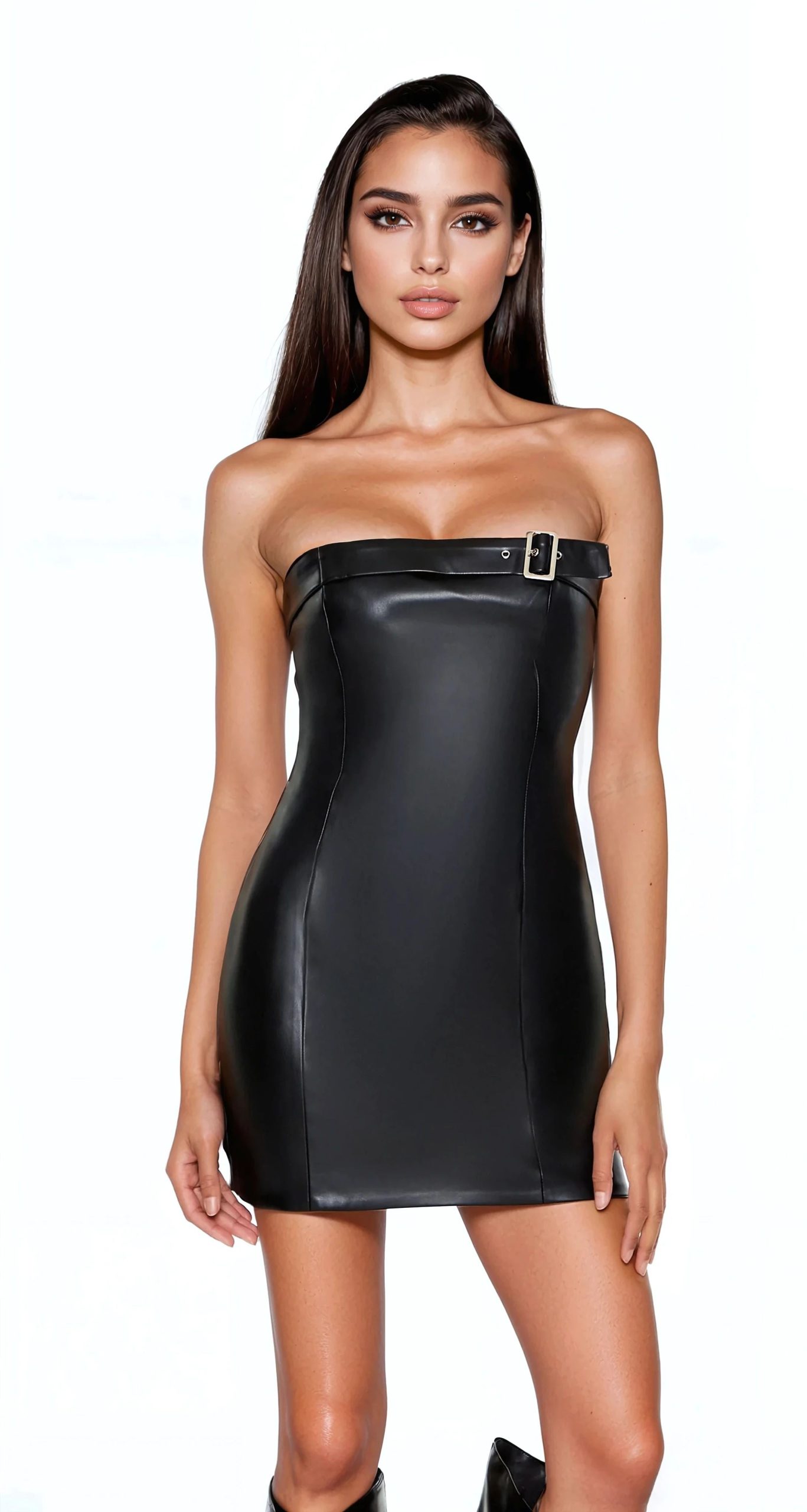 Faux Leather Tube Mini Dress - Image 2