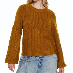 Peasant-Sleeve Cable Knit Sweater