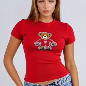 Sequin Teddy Bear Graphic Baby Tee