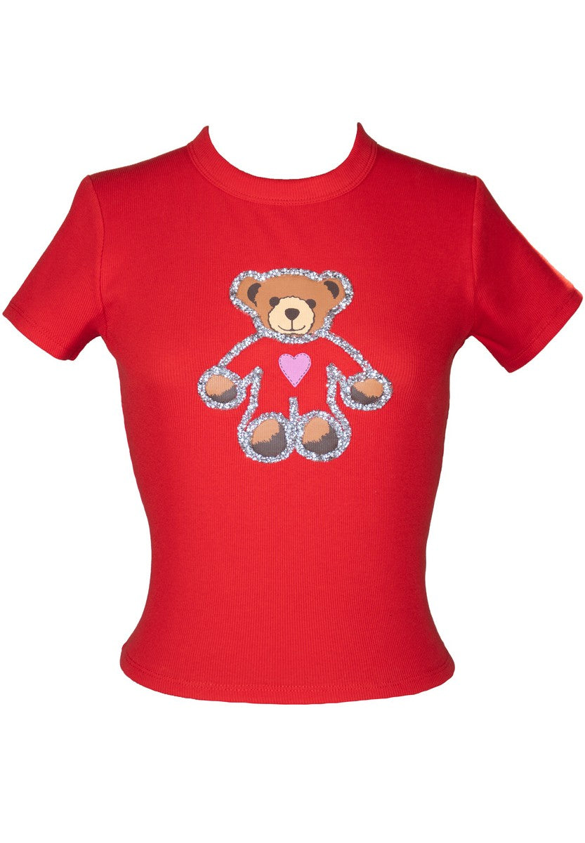 Sequin Teddy Bear Graphic Baby Tee - Image 3