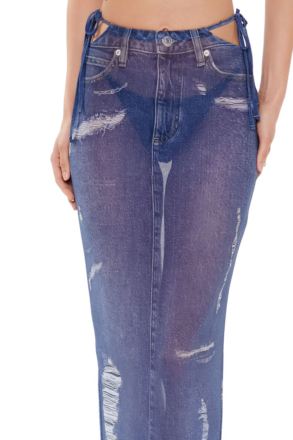 Printed Denim Cutout Maxi Swim Cover-Up Skirt - Image 5