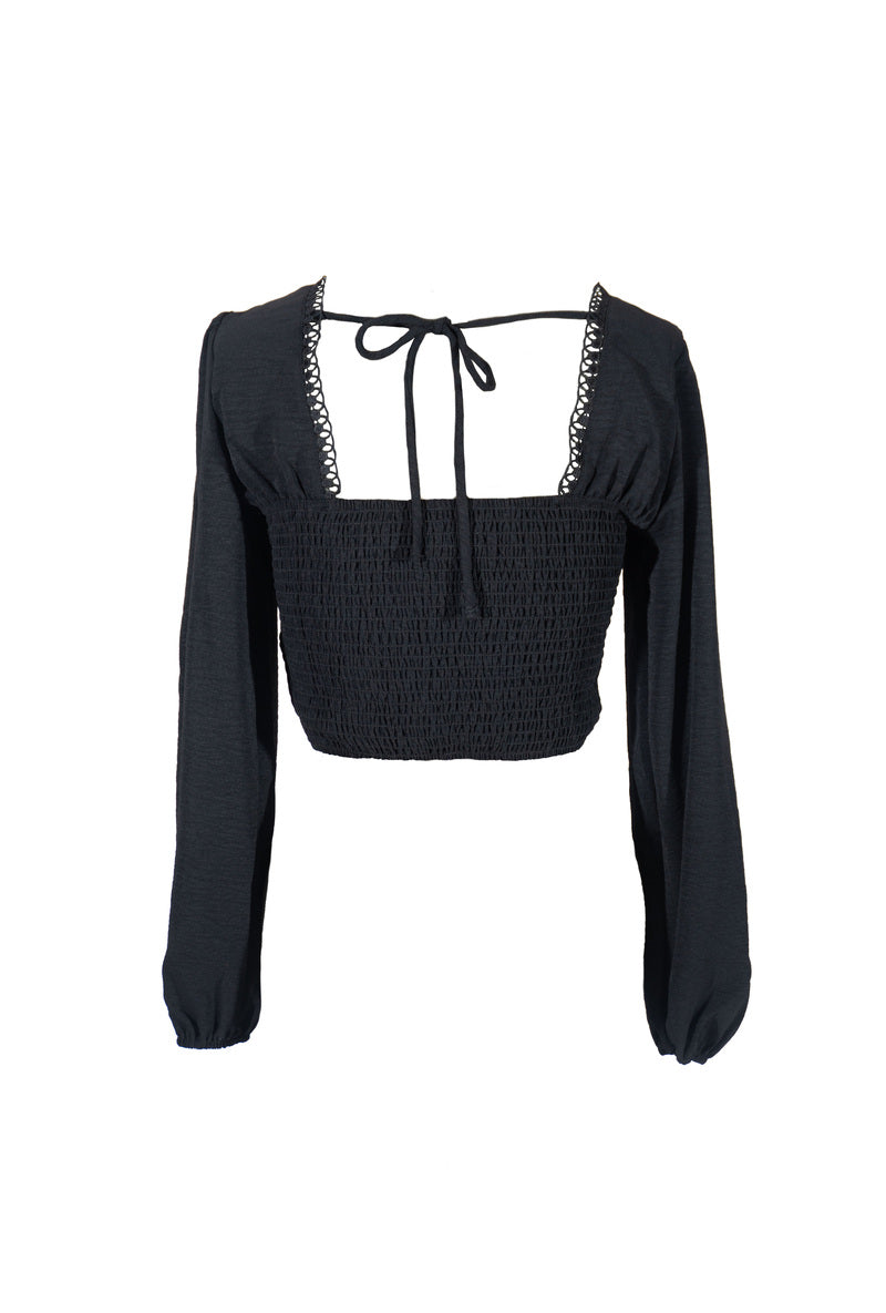 Peasant-Sleeve Lace-Trim Crop Top - Image 2