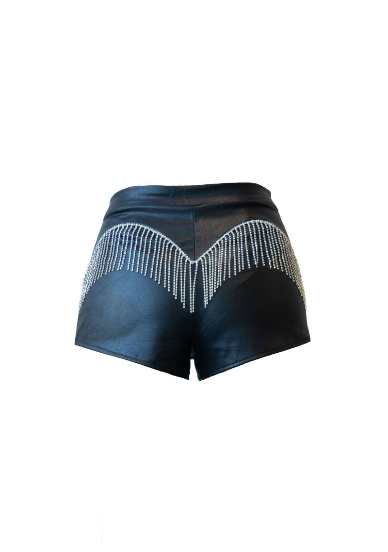 Rhinestone-Fringe Faux Leather Shorts - Image 2