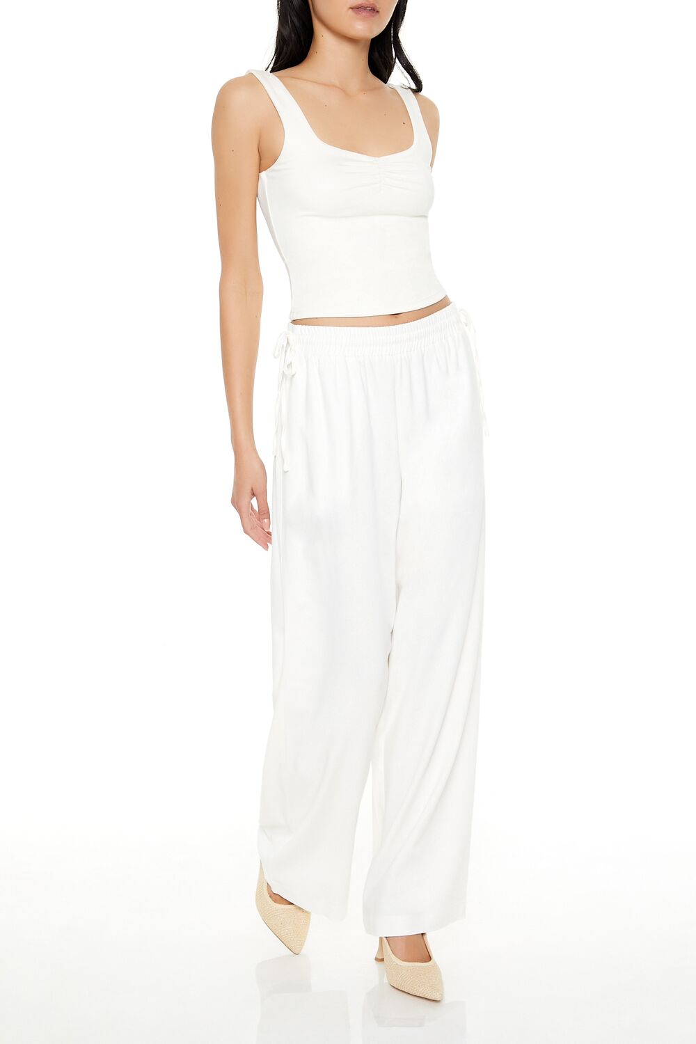 Shirred Tie-Waist Wide-Leg Pants - Image 3