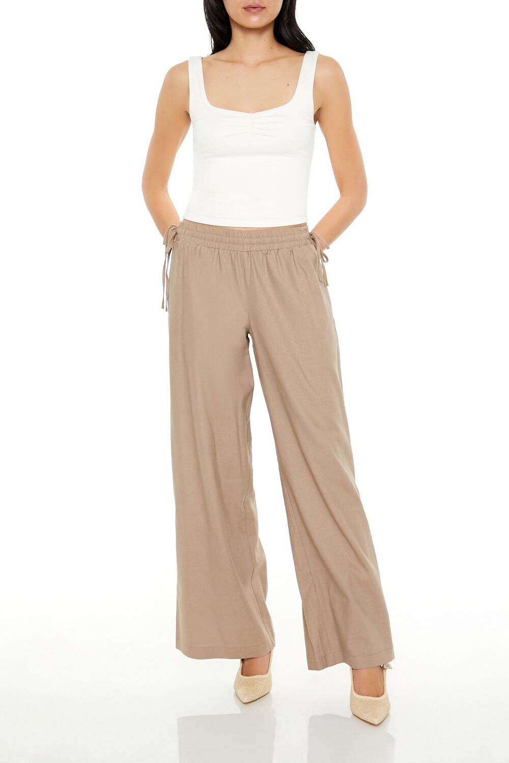 Shirred Tie-Waist Wide-Leg Pants - Image 11