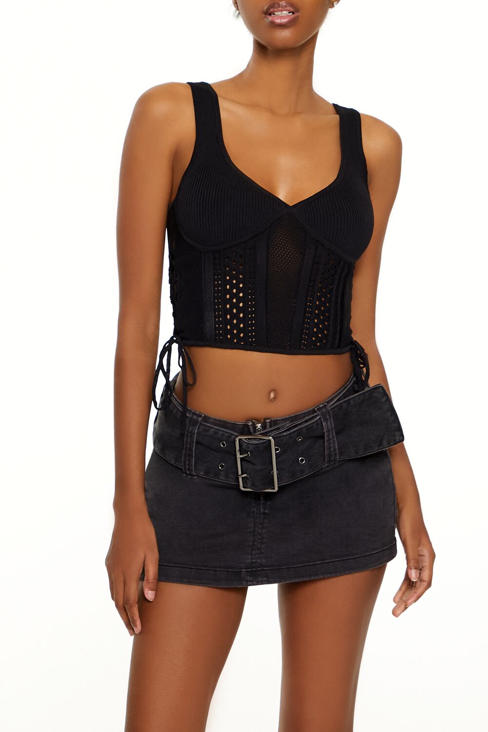 Sweater-Knit Plunging Crop Top