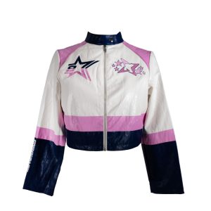 Plus Size Cropped Faux Leather Colorblock Zip-Up Jacket