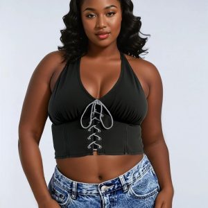 Plus Size Lace-Up Halter Top