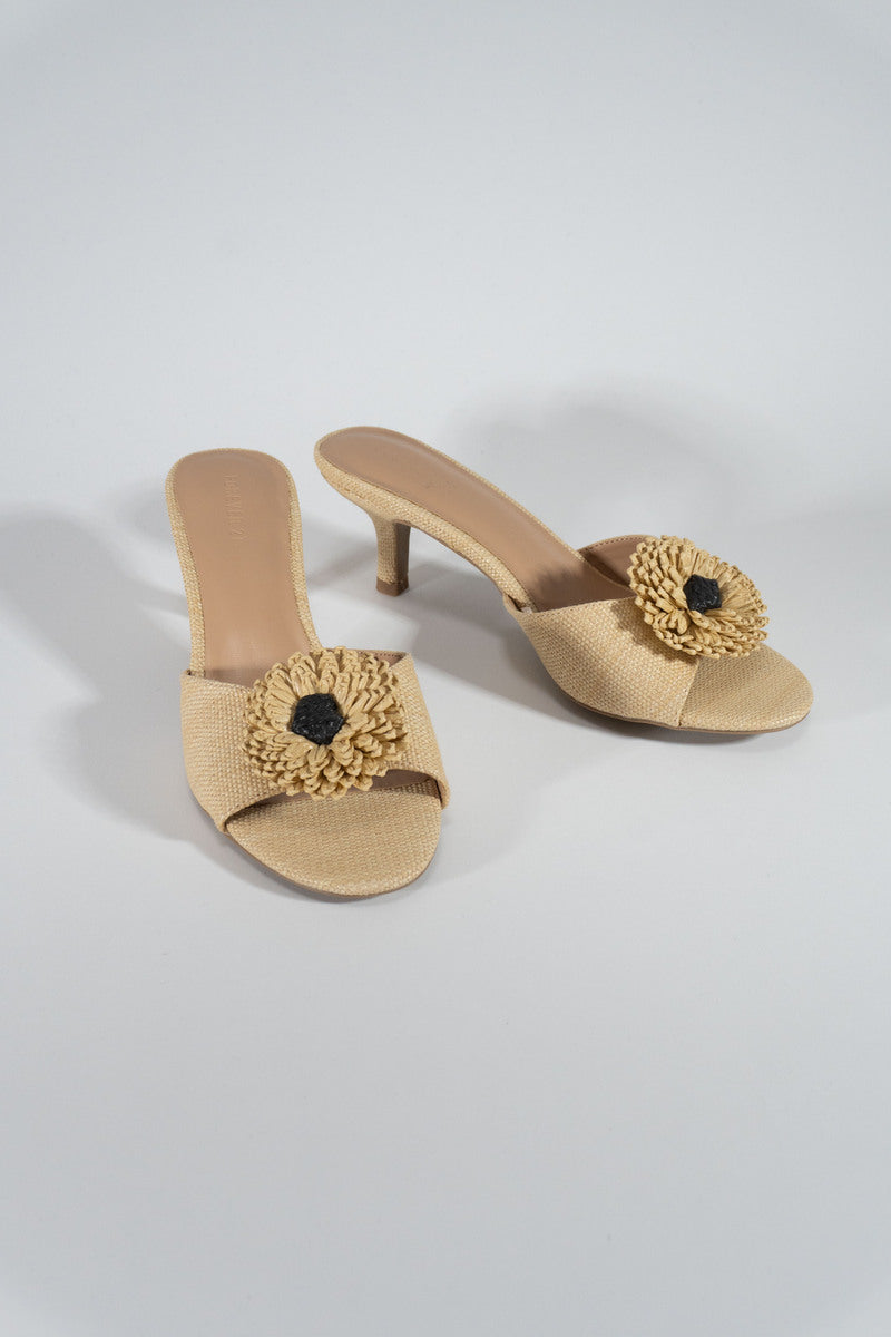 Floral Raffia Kitten Heel Sandals
