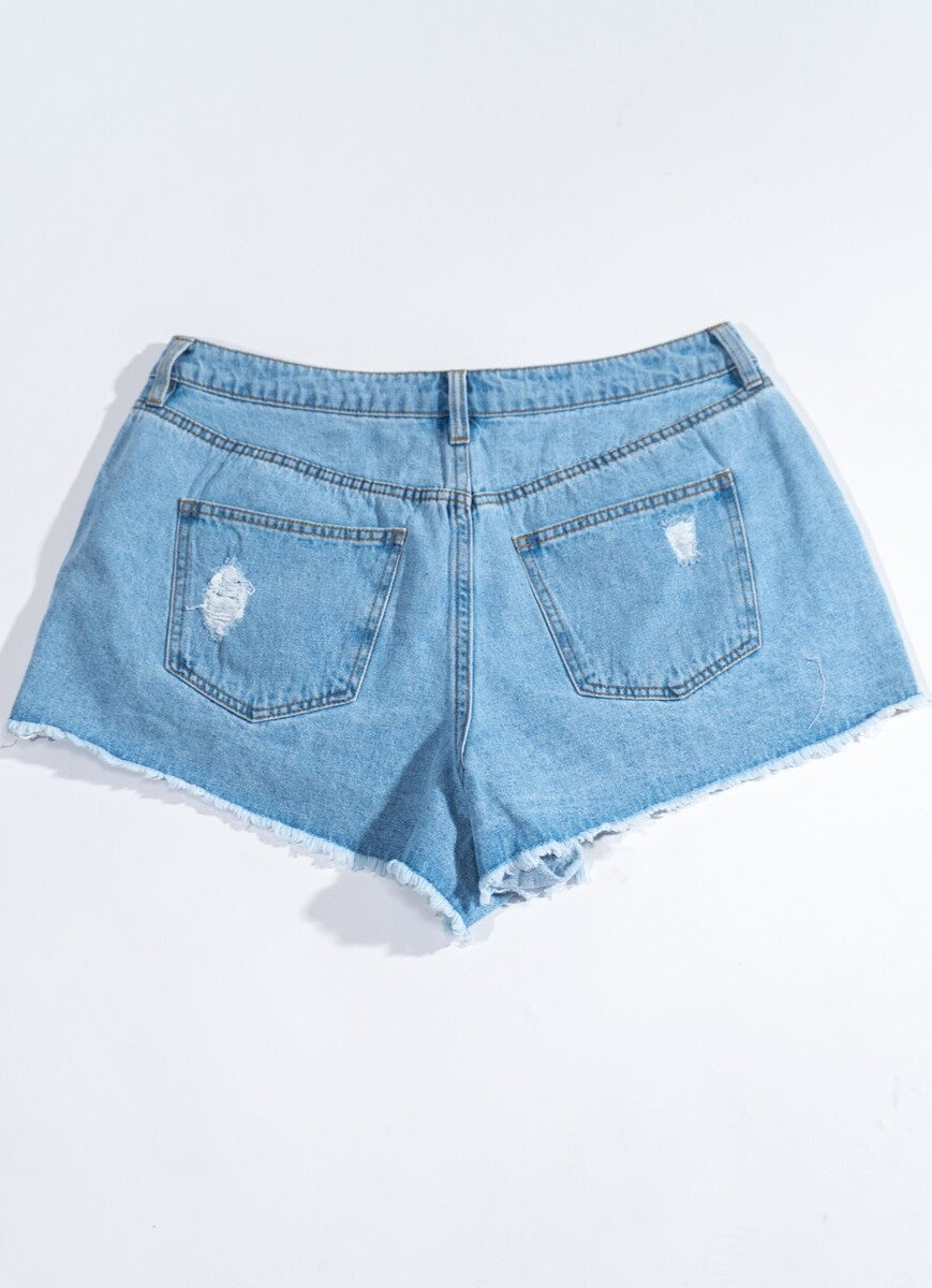 Plus Size Distressed Rhinestone-Fringe Denim Shorts - Image 2