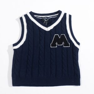 Kids Varsity Cable-Knit V-Neck Vest