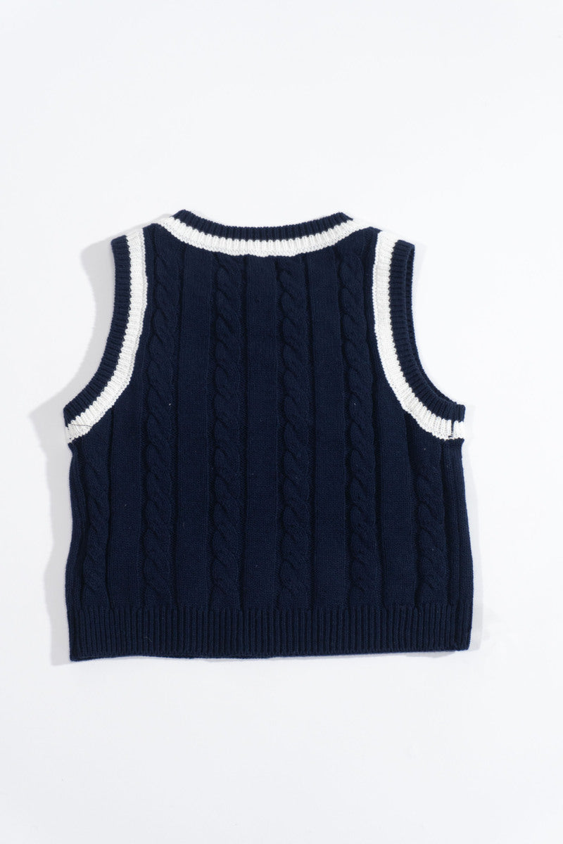Kids Varsity Cable-Knit V-Neck Vest - Image 2