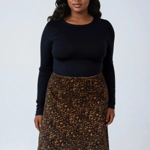 Plus Size Leopard Print Midi Skirt