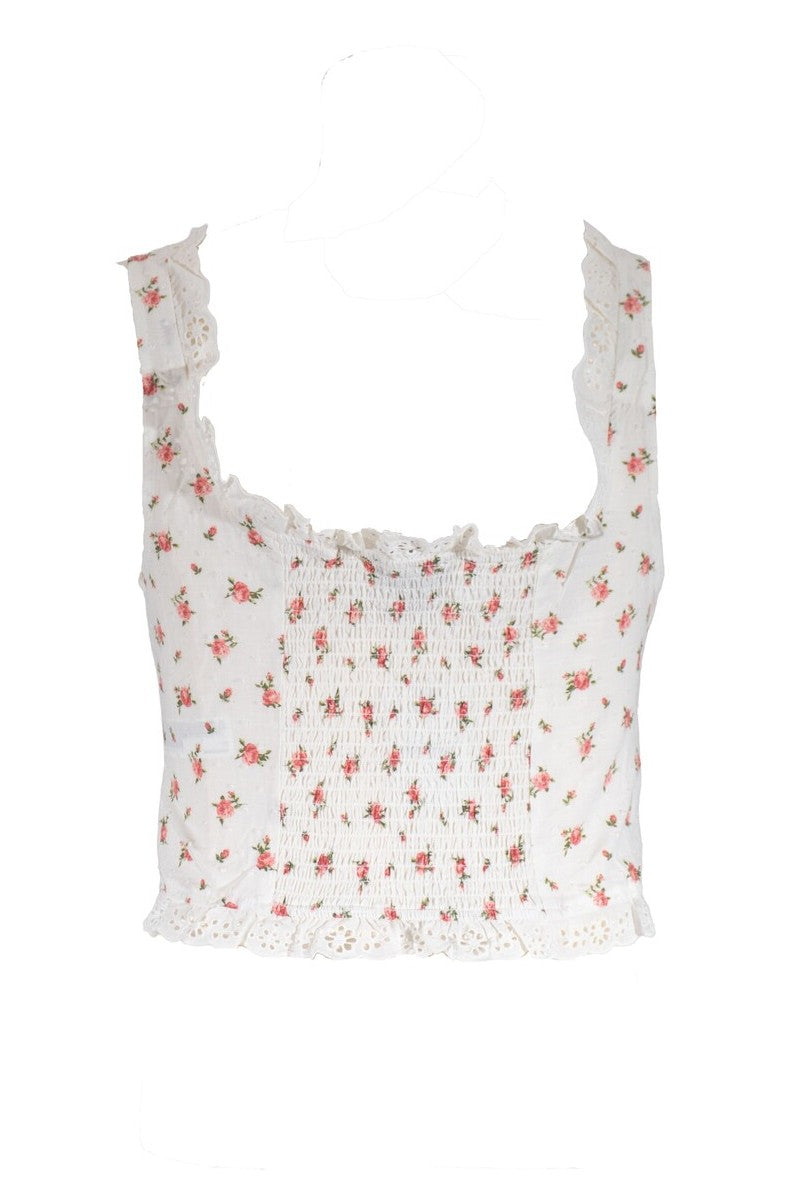 Plus Size Floral Tie-Front Lace Trim Top - Image 2