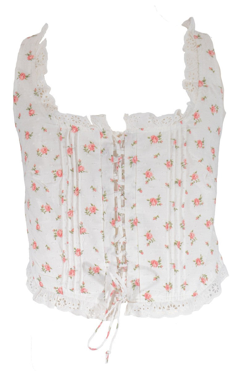 Plus Size Floral Tie-Front Lace Trim Top - Image 3
