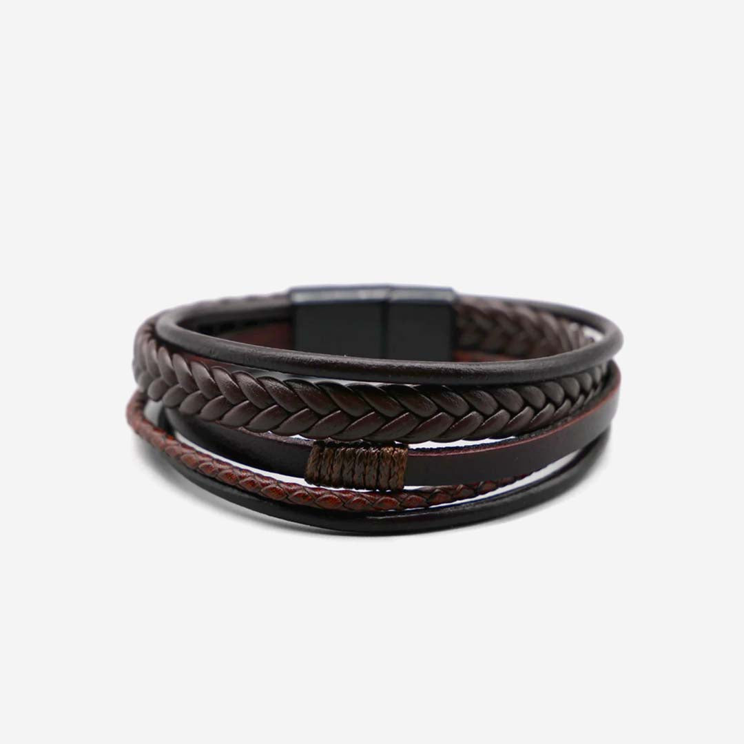 Premium Leather 5-Strap Pasadena Men's Wrap Bracelet - Image 2