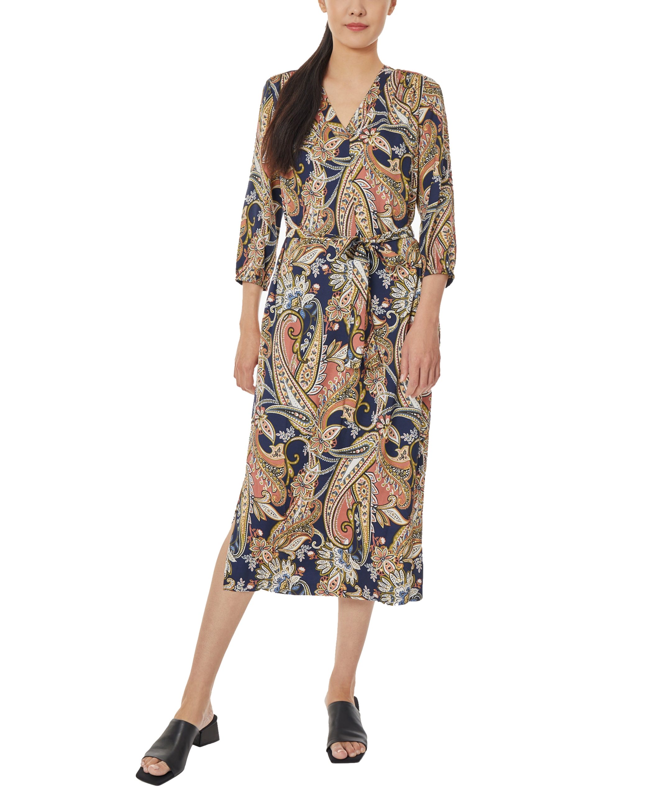 V-Neck Midi Dress with Tie Waist - Image 2