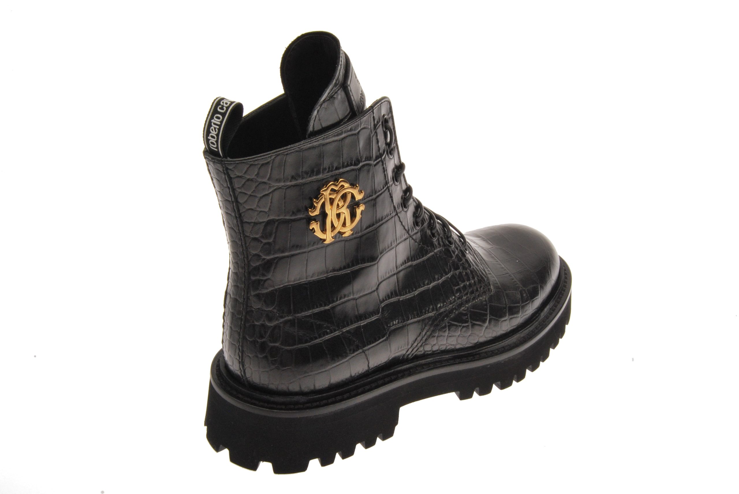 Crocodile Embossed Gold Crest Lace Up Boot - Image 3