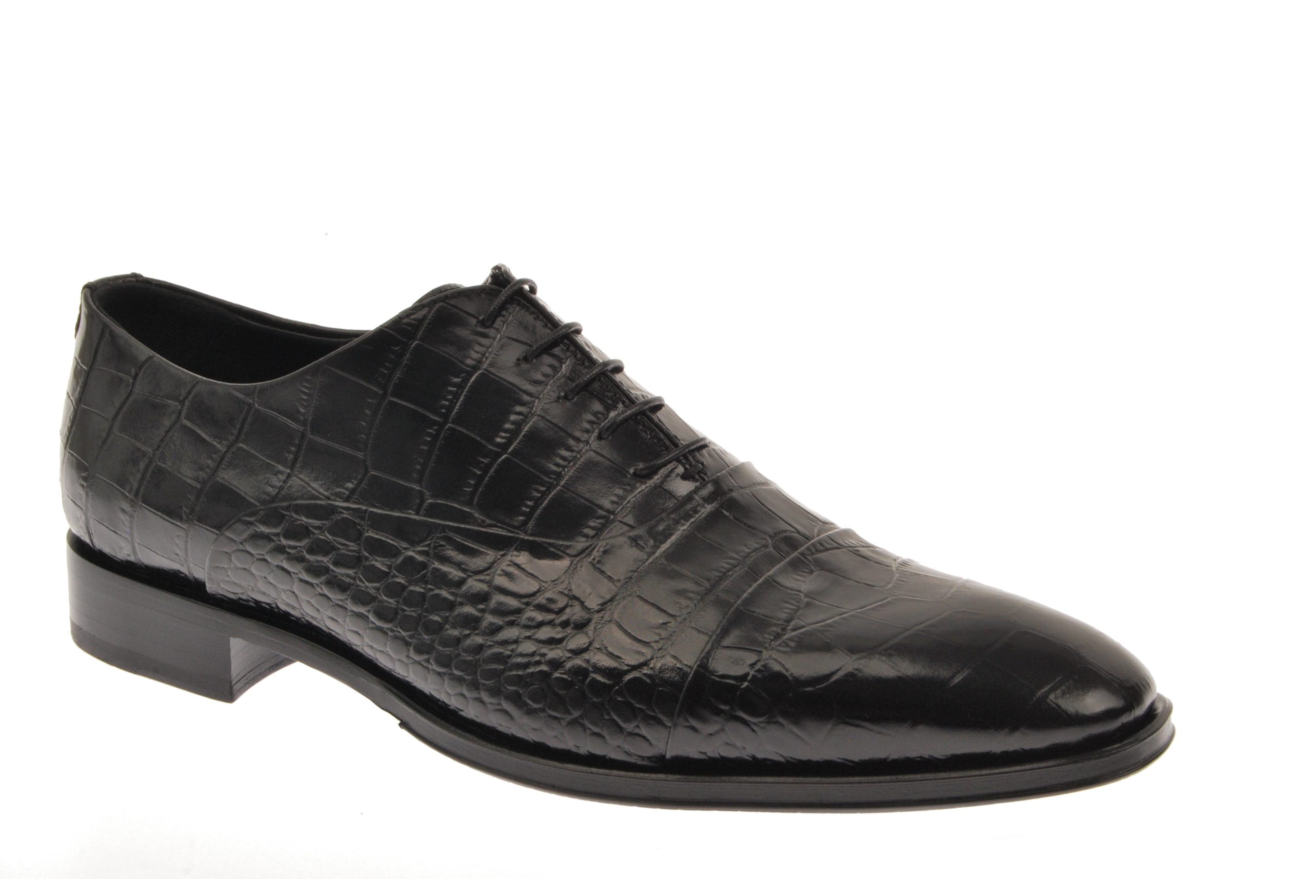 Black Crocodile Embossed Lace Up Shoe - Image 2