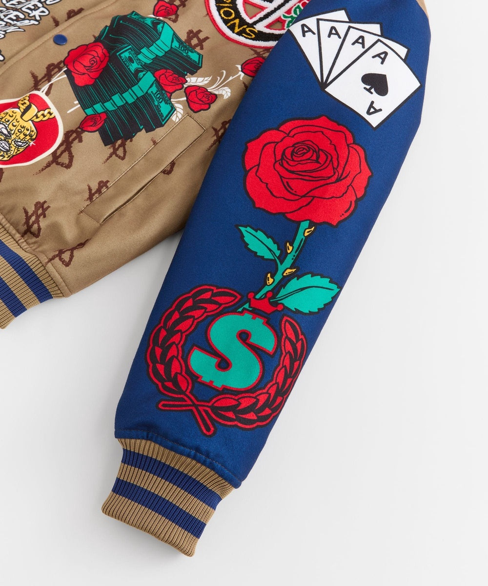 Paper Chaser Chenille Patched Varsity Jacket - Khaki - Image 5