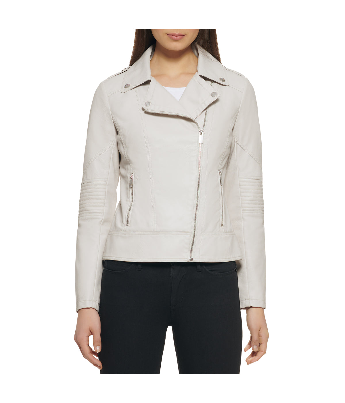 Faux Leather Asymmetrical Moto Jacket Stone - Image 5