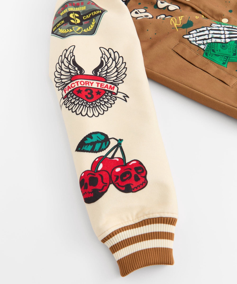 Cash Chenille Patched Varsity Jacket - Brown - Image 3