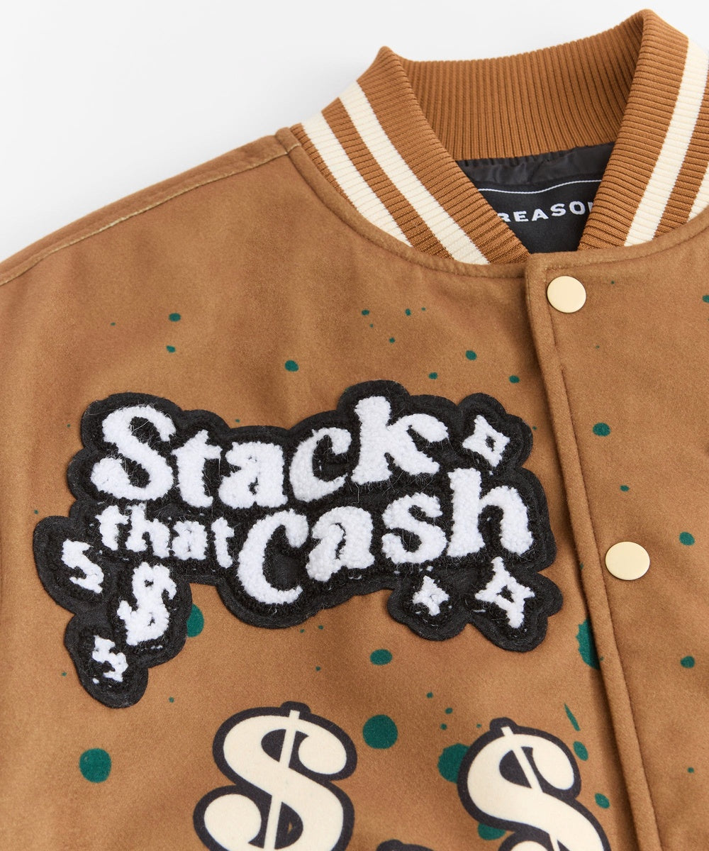 Cash Chenille Patched Varsity Jacket - Brown - Image 2