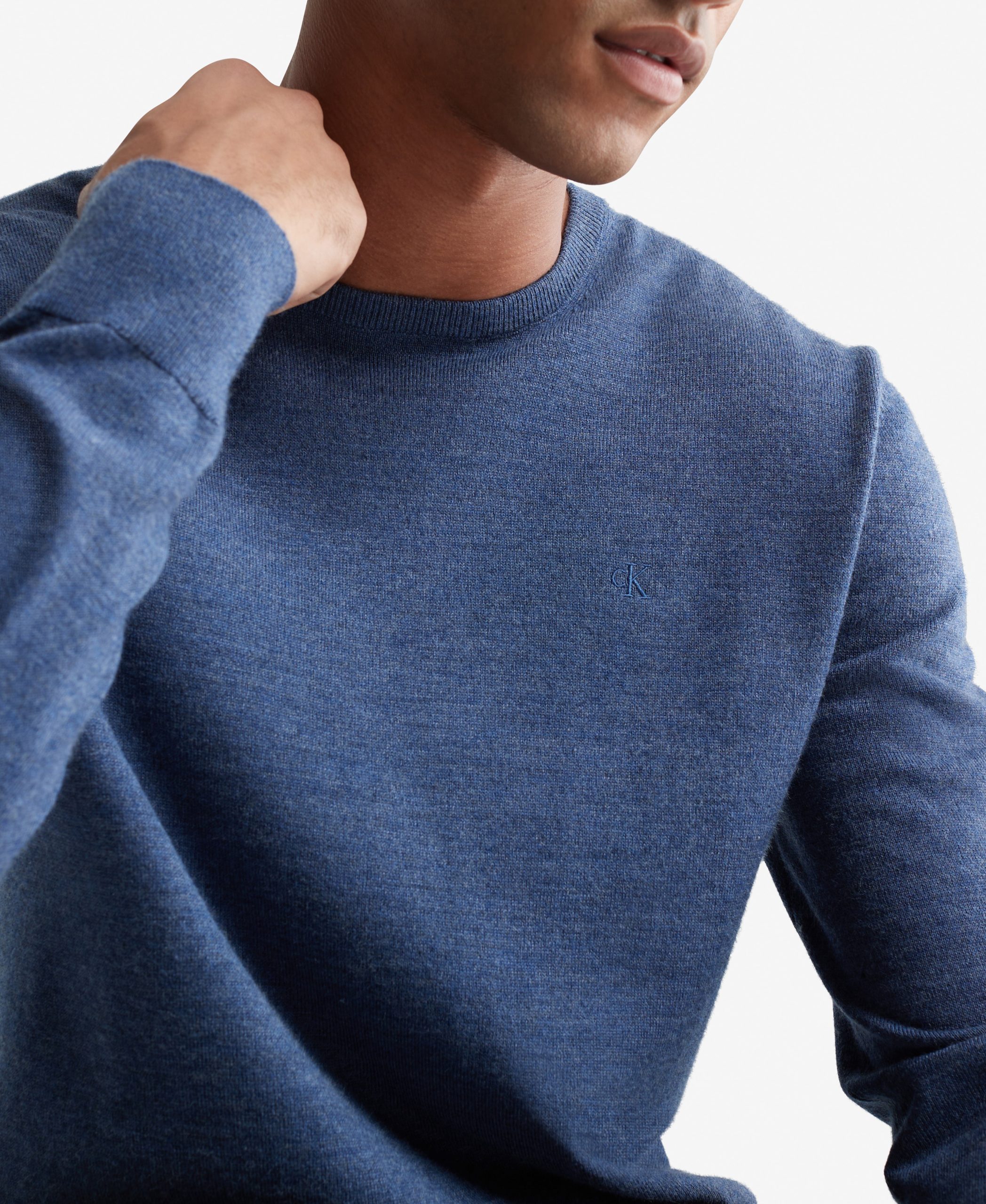 Long Sleeve Solid Extrafine Merino Crew 14Gg Blue - Image 2