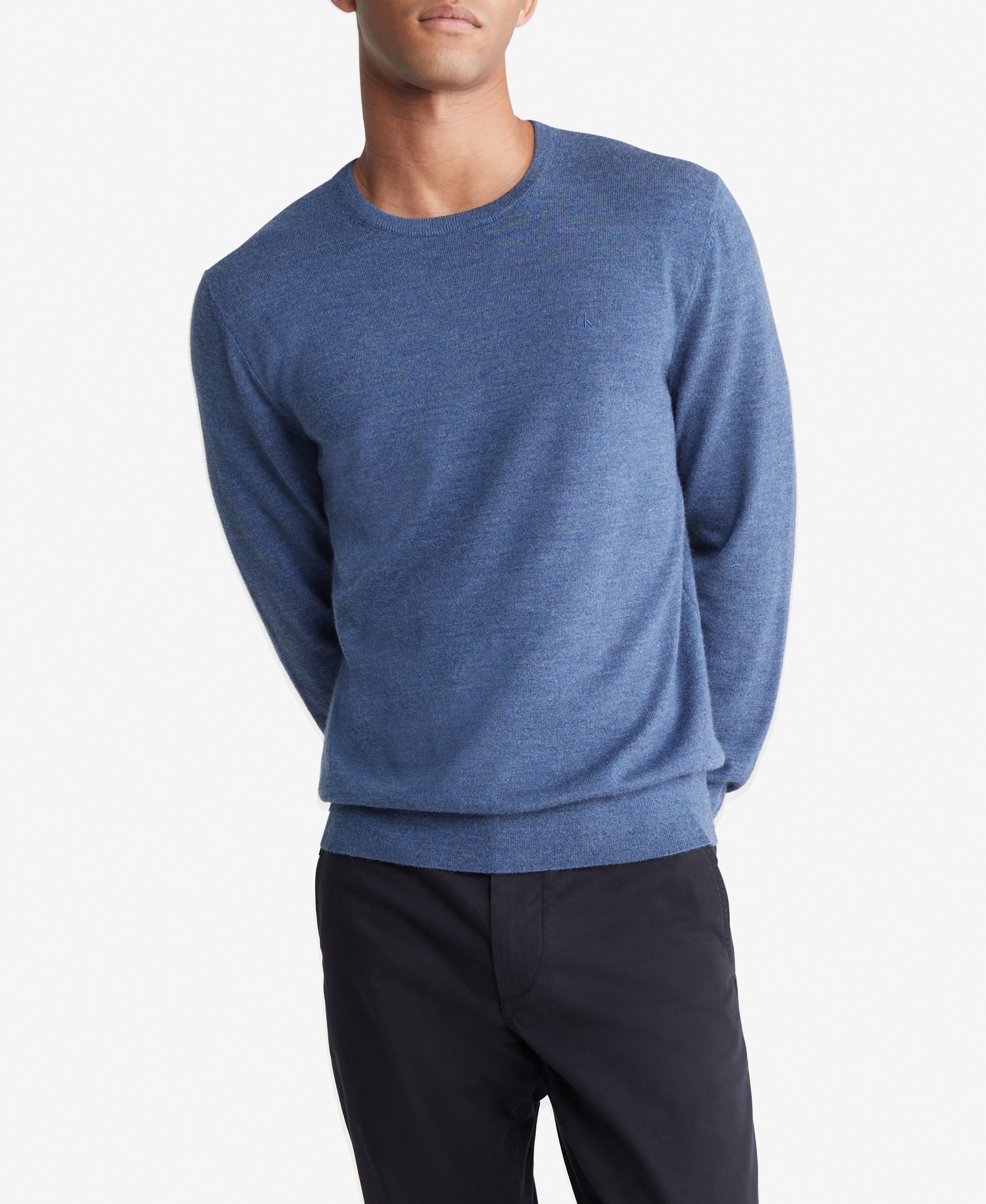 Long Sleeve Solid Extrafine Merino Crew 14Gg Blue - Image 4