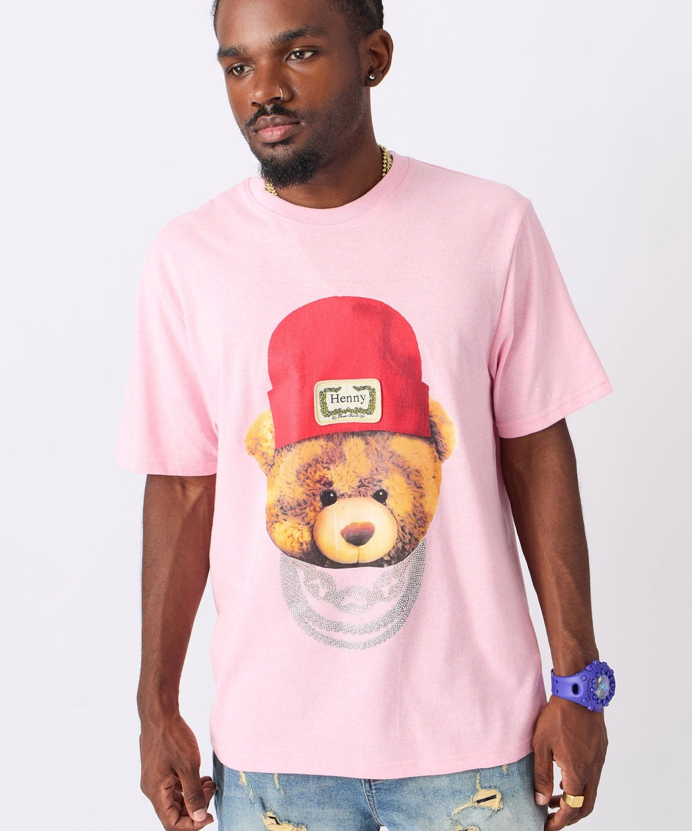 Teddy Rhinestone Short Sleeve Tee - Pink - Image 2