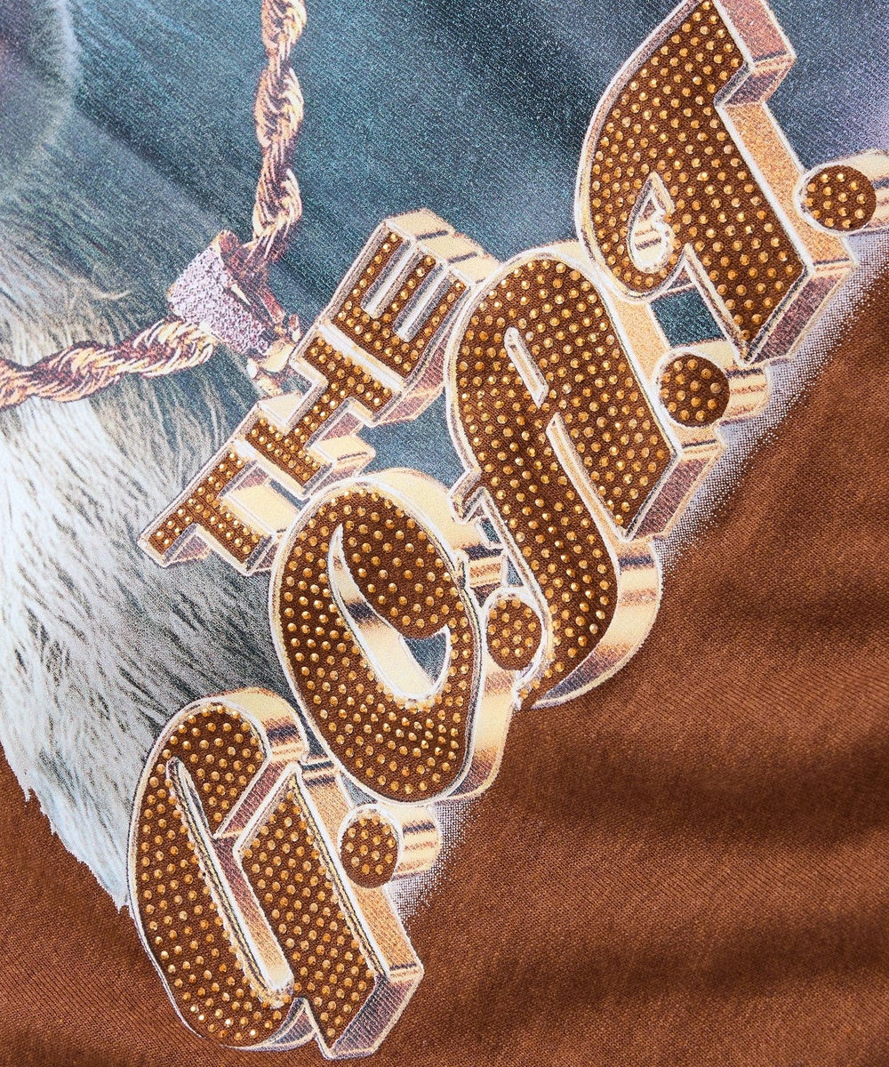 Goat Rhinestone Short Sleeve Tee - Brown - Image 2