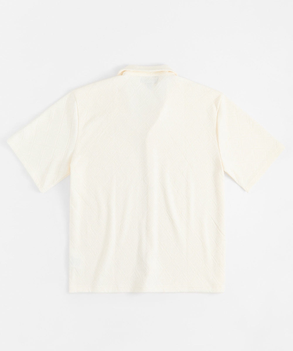 Textured Knit Short Sleeve Button Down Shirt - Light Beige - Image 2