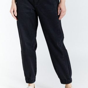 Denim Joggers with Front Button Clasp