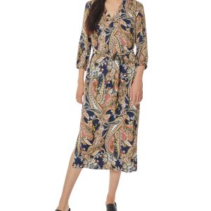 V-Neck Midi Dress with Tie Waist