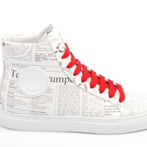 Leather Newsprint Hightop Sneakers