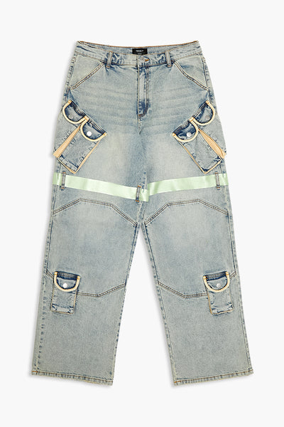 Reflective Striped Baggy Cargo Jeans
