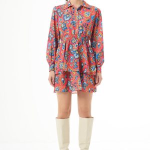 Long Sleve Flowy Mini Dress - Dress