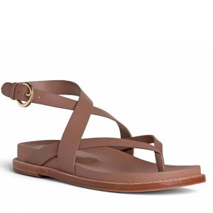 Elise Brown Flat Leather Sandal