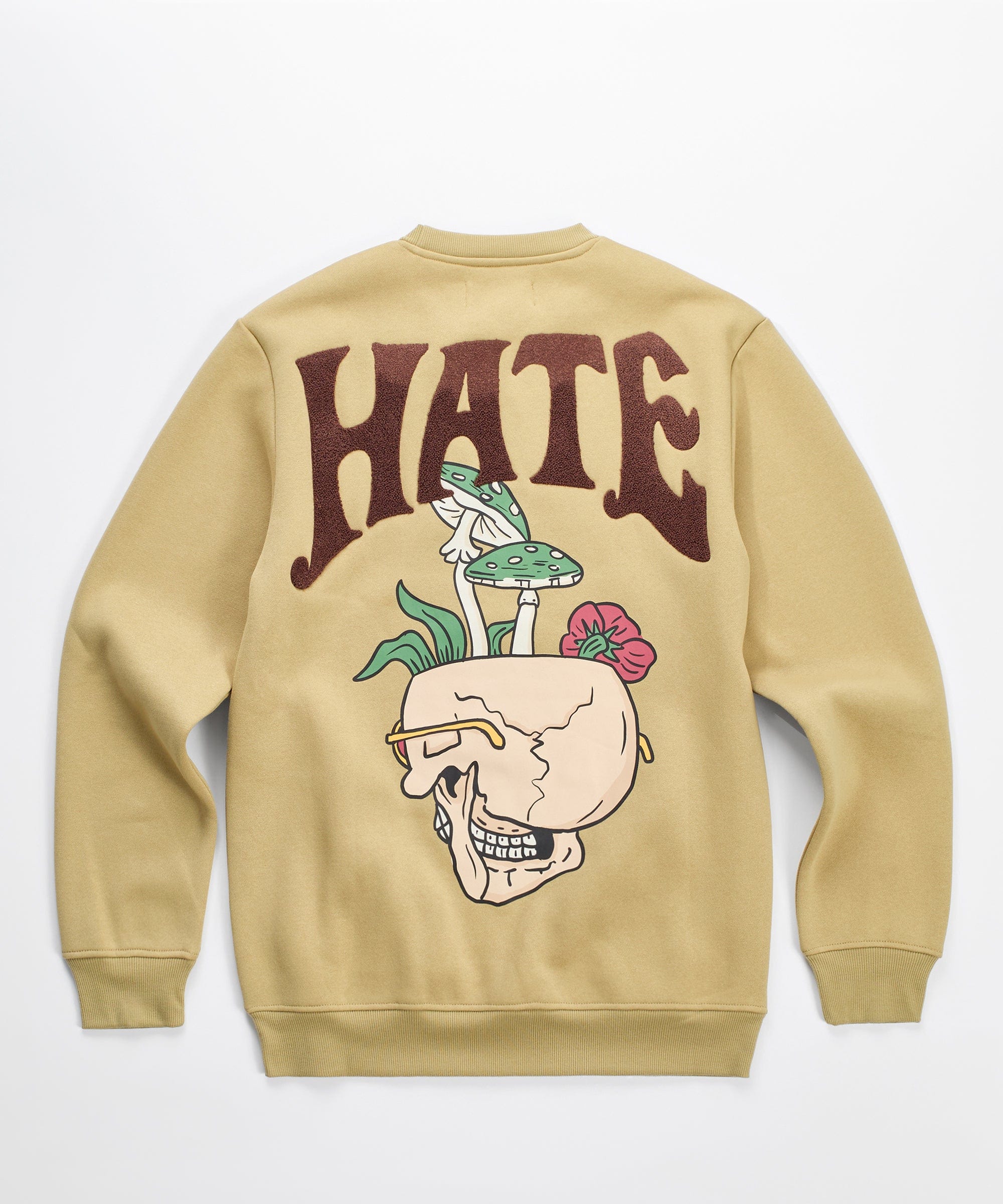 Love Hate Front and Back Chenille Patched Crewneck - Khaki - Image 4
