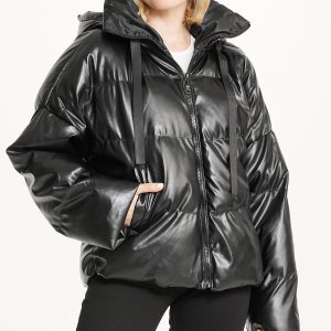 Vegan Leather Puffer Coat
