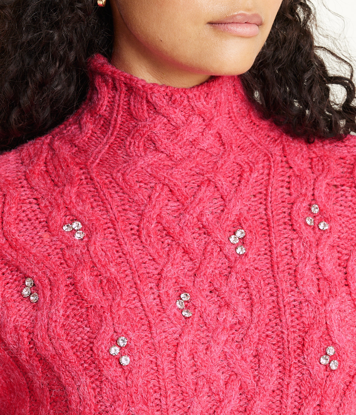 Bejewelled Cable Mock Neck Sweater - Image 4