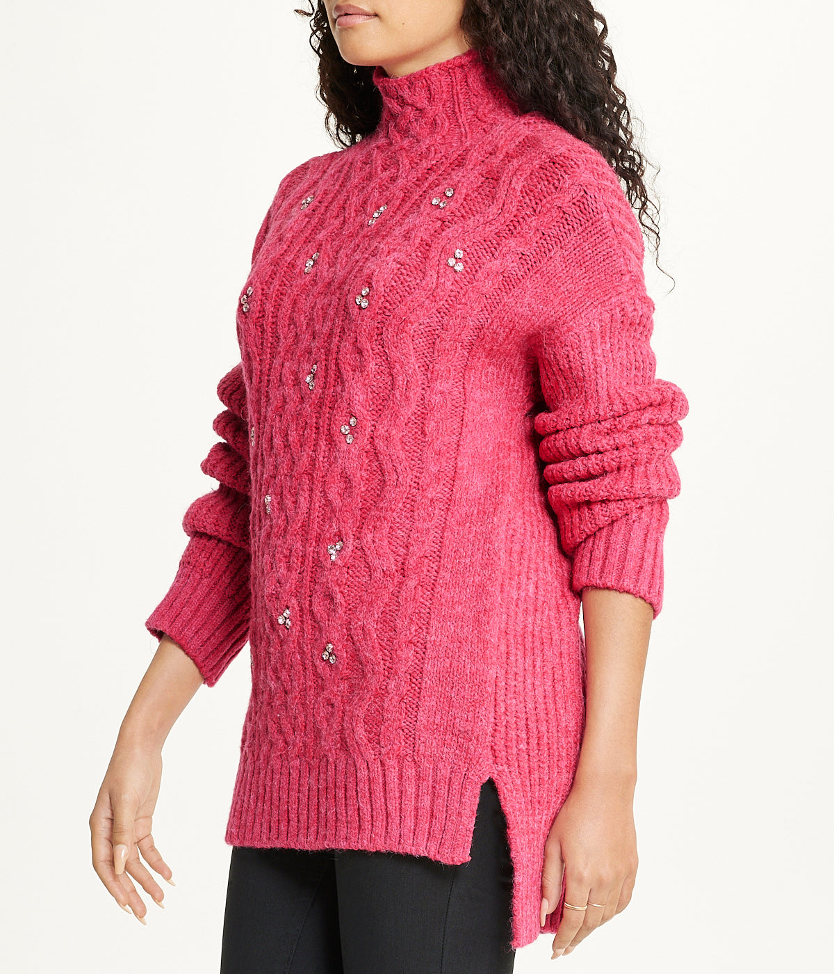 Bejewelled Cable Mock Neck Sweater - Image 3